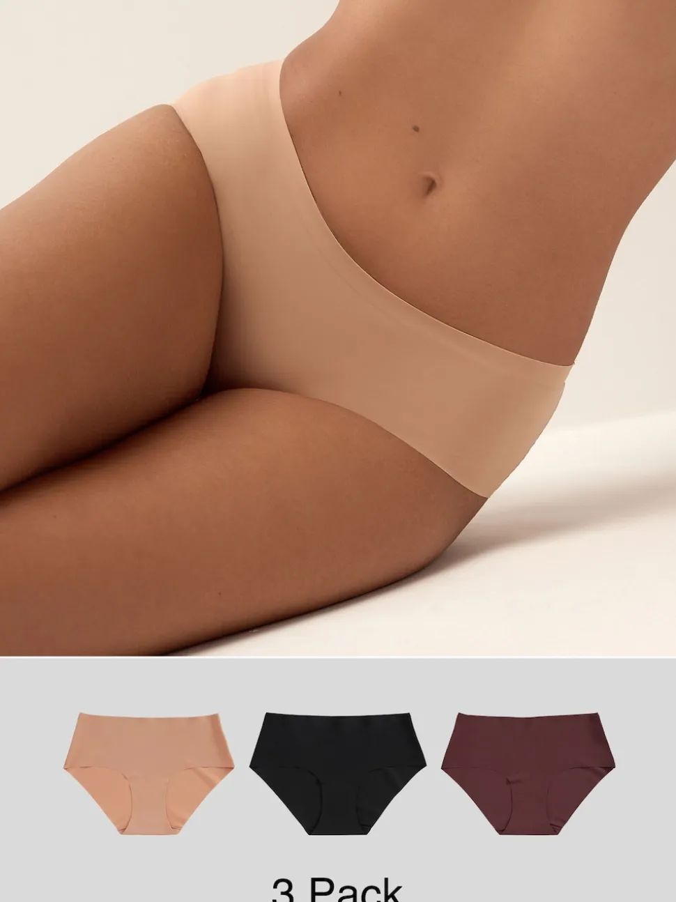 Black/Praline Nude/Chocolate Nude Short No VPL Comfort Knickers 3 Pack