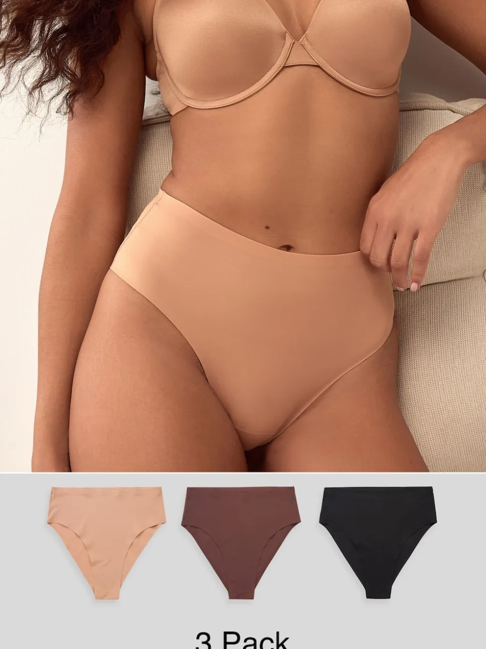 Black/Praline Nude/Chocolate Nude High Waist High Leg No VPL Comfort Knickers 3 Pack