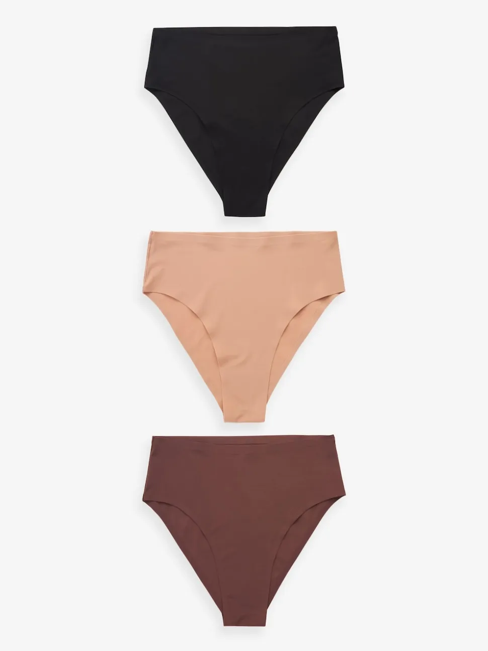 Black/Praline Nude/Chocolate Nude High Waist High Leg No VPL Comfort Knickers 3 Pack
