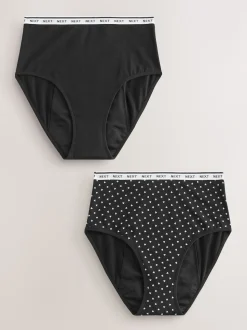 Black/Red Heart Full Brief Heavy Flow Period Knickers 2 Pack