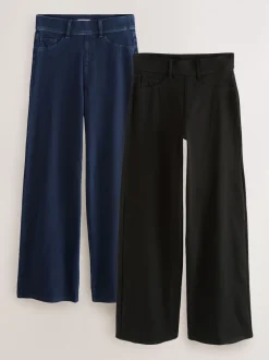 Black/Rinse Blue Jersey Denim Wide Leg Trousers 2 Pack