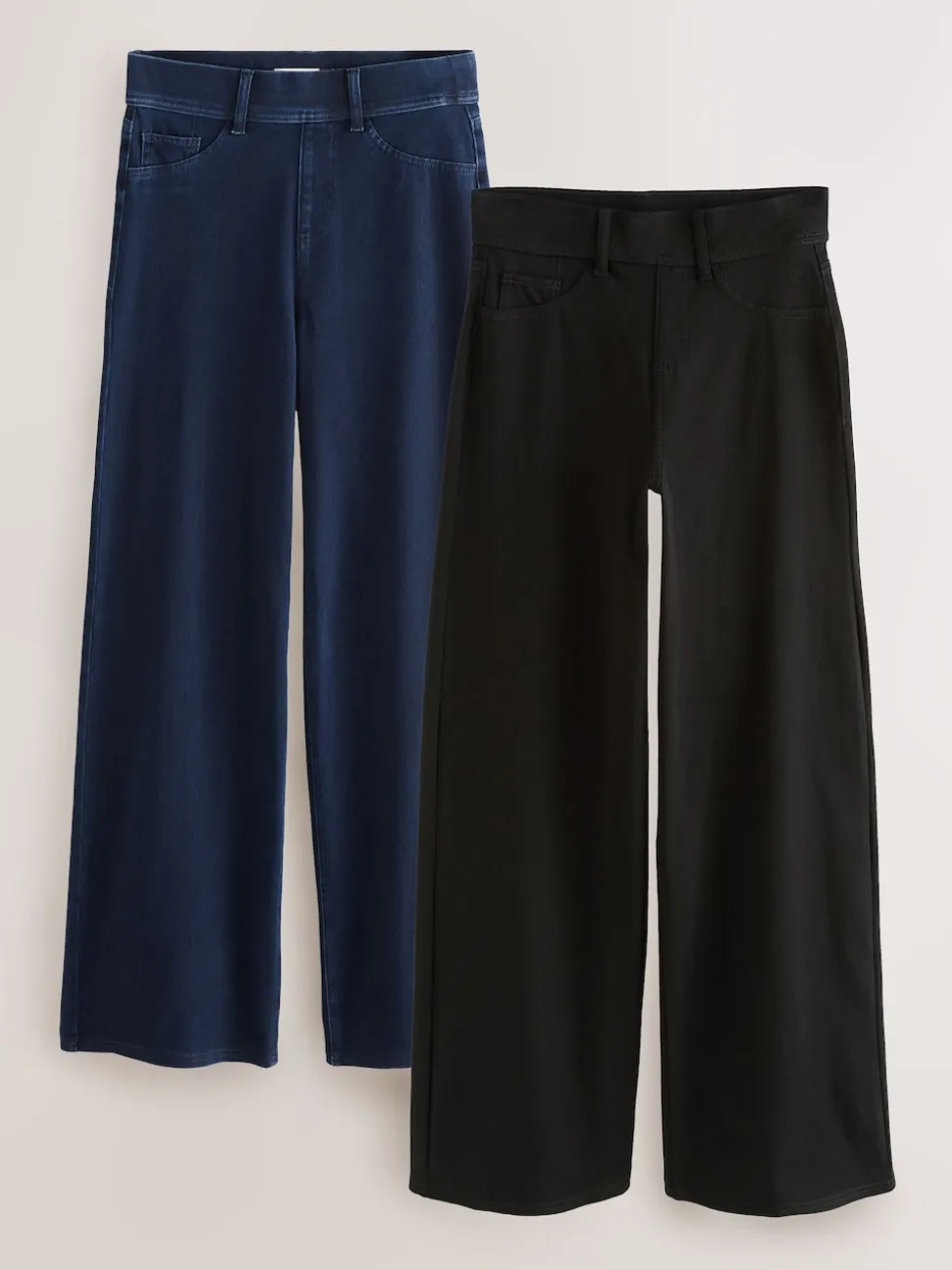 Black/Rinse Blue Jersey Denim Wide Leg Trousers 2 Pack