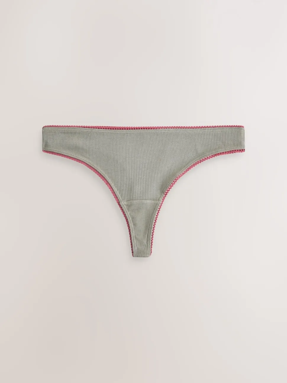 Black/Rose/Olive Thong Cotton Rib Knickers 3 Pack