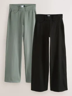 Black/Sage Green Jersey Denim Wide Leg Trousers 2 Pack