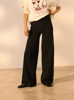 Black/Sage Green Jersey Denim Wide Leg Trousers 2 Pack