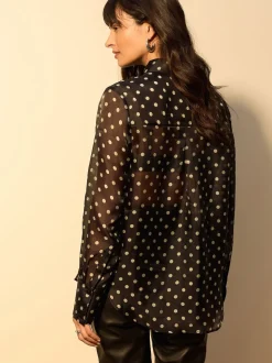 Black/Sage Polka Dot Sheer Long Sleeve Shirt