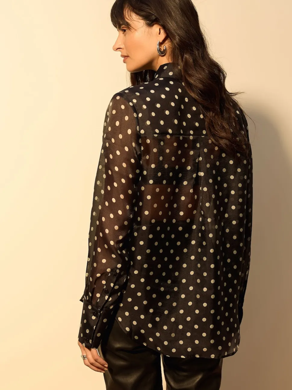 Black/Sage Polka Dot Sheer Long Sleeve Shirt