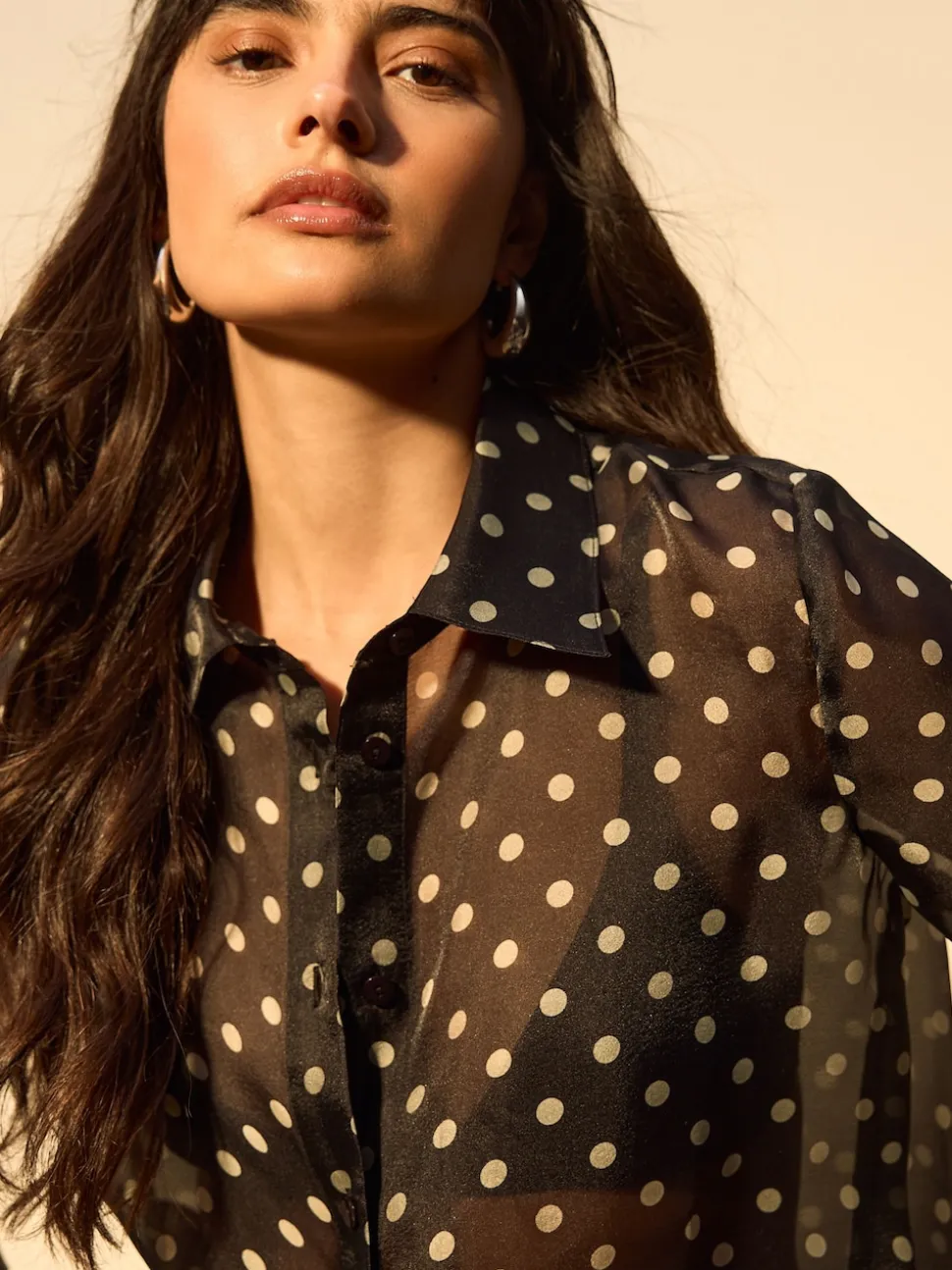 Black/Sage Polka Dot Sheer Long Sleeve Shirt
