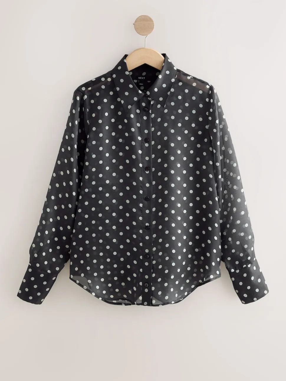 Black/Sage Polka Dot Sheer Long Sleeve Shirt
