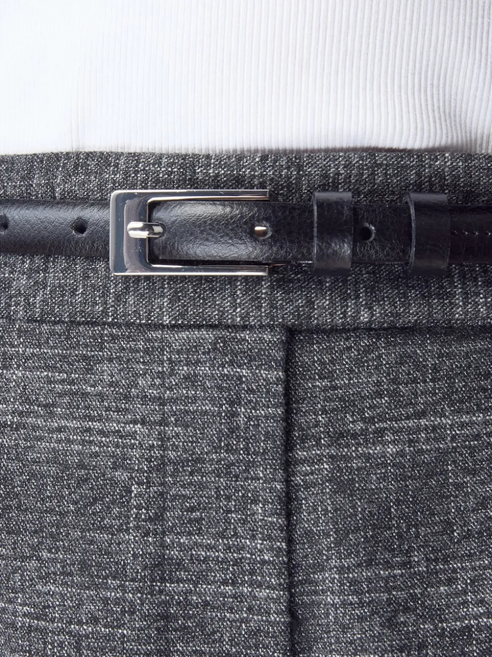 Black/Silver N. Premium Skinny Made In Italy Leather Belt
