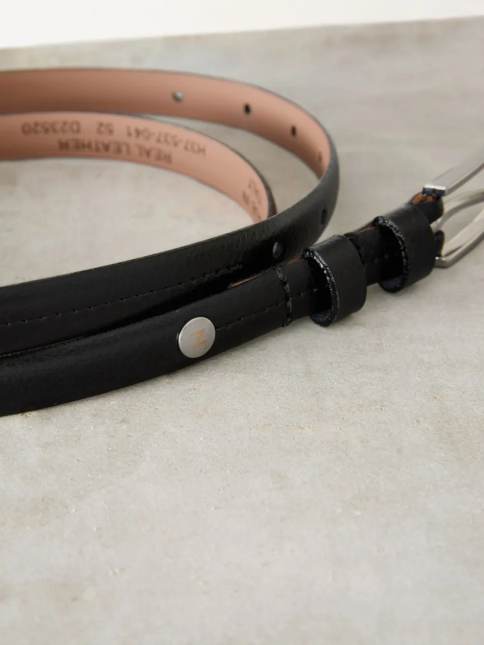 Black/Silver N. Premium Skinny Made In Italy Leather Belt