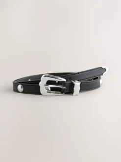 Black/Silver Skinny Western Pu Belt