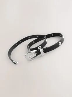Black/Silver Skinny Western Pu Belt