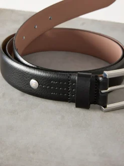 Black/Silver Tone N. Premium Made In Italy Leather Belt