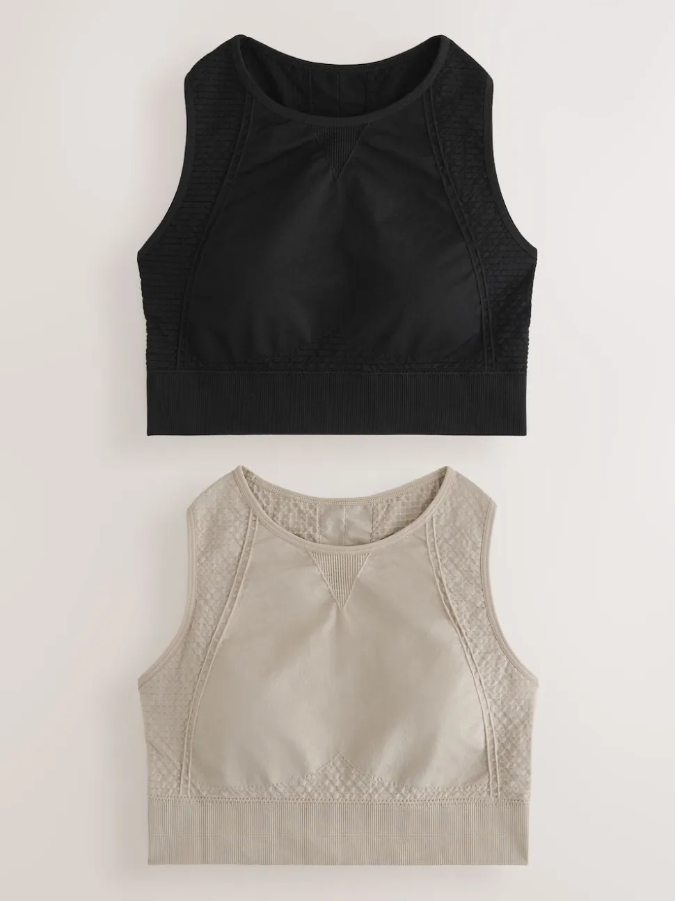 Black/Stone Seamless High Neck Medium Impact Sports Bras 2 Pack