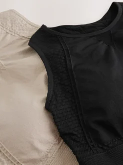 Black/Stone Seamless High Neck Medium Impact Sports Bras 2 Pack