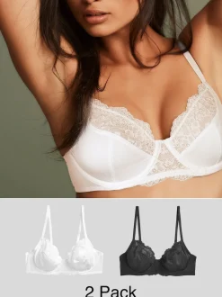 Black/White 2 Pack Non Pad Full Cup Bras