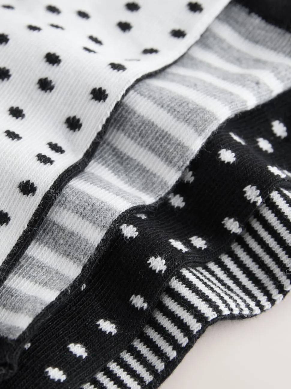 Black/White Spots/Stripe Footbed Ankle Socks 4 Pack