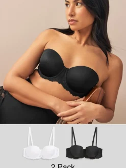 Black/White A-E Light Pad Strapless Multiway Bras 2 Pack