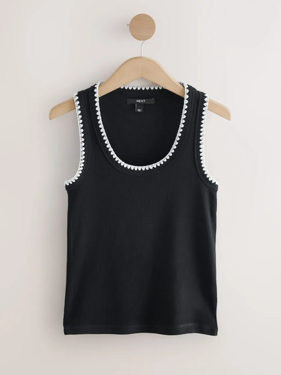 Black/White Contrast Knit Trim Scoop Neck Sleeveless Tank Vest Top