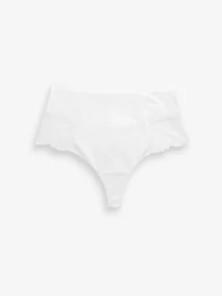 Black/White Cotton Tummy Control Shaping Thong Knickers 2 Pack