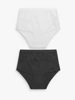 Black/White Cotton Tummy Control Shaping High Waist Knickers 2 Pack