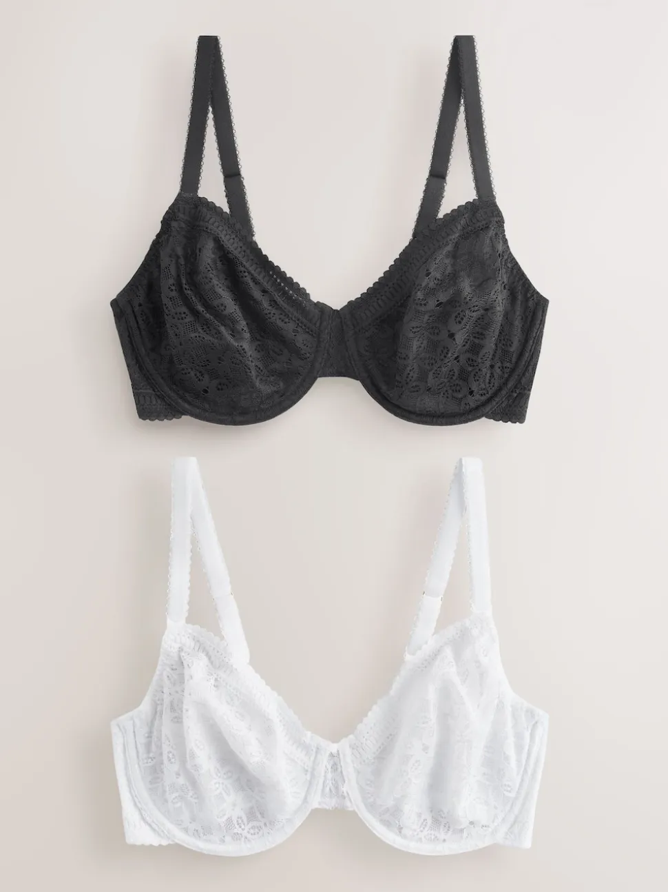 Black/White DD+ Lace Non Pad Full Cup Minimiser Bras 2 Pack