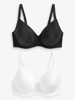 Black/White DD+ Light Pad Full Cup Smoothing T-Shirt Bras 2 Pack