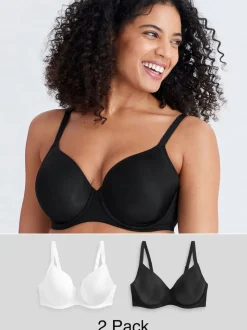 Black/White DD+ Light Pad Full Cup Smoothing T-Shirt Bras 2 Pack