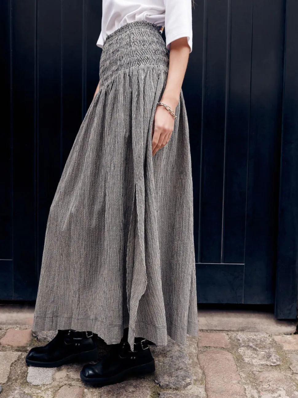 Black/White Drop Waist Gingham Maxi Skirt