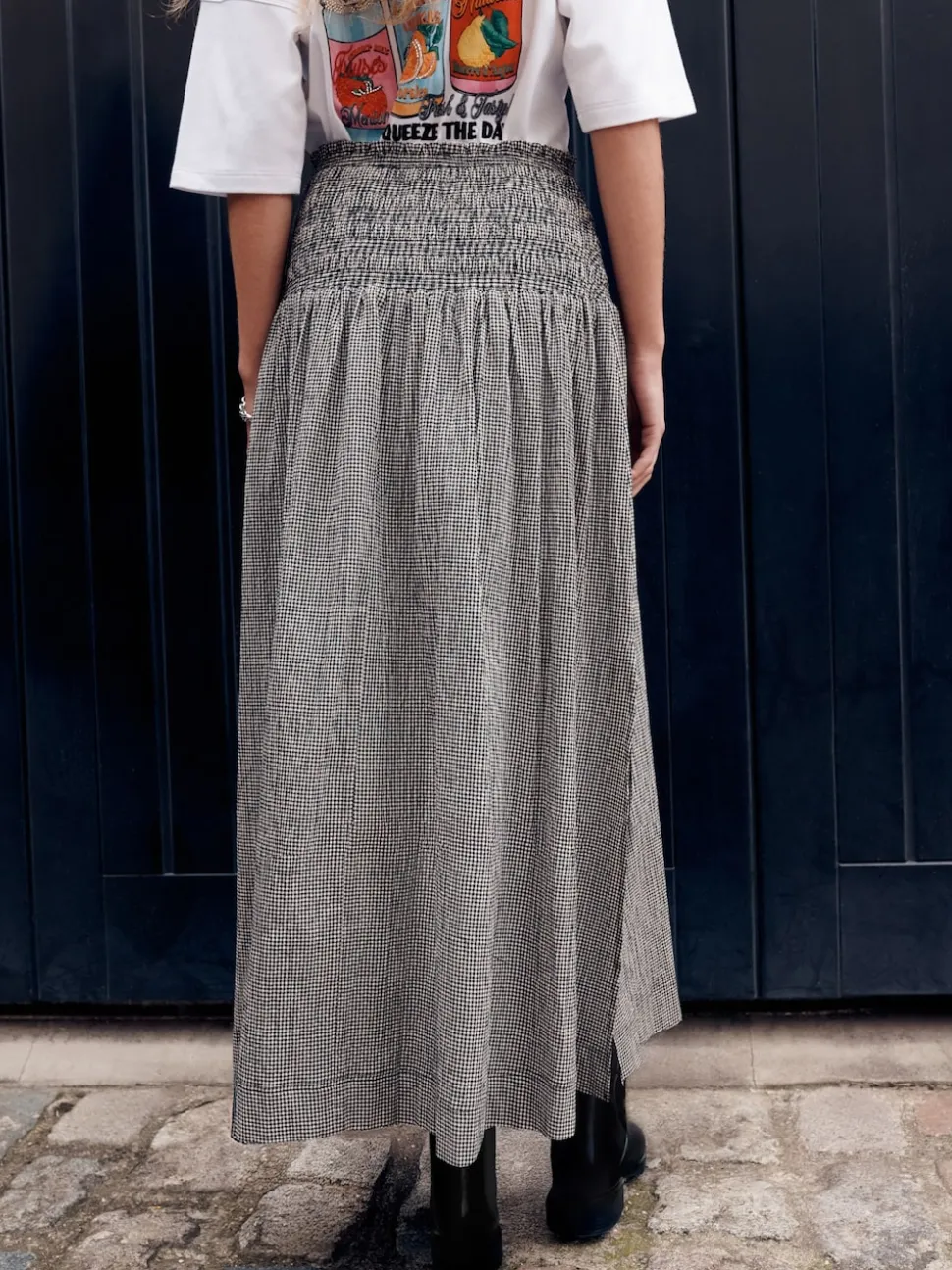 Black/White Drop Waist Gingham Maxi Skirt