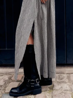 Black/White Drop Waist Gingham Maxi Skirt
