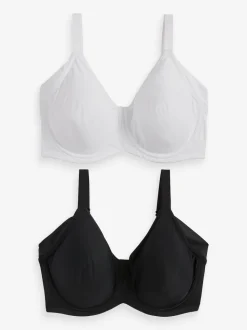 Black/White F-K Cup Under Arm Smoothing Non Pad Wired Minimising Ultimate Comfort Bras 2 Pack