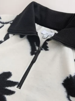 Black/White Floral Half Zip Fleece
