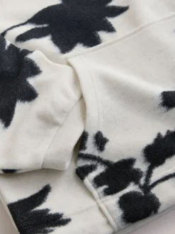 Black/White Floral Half Zip Fleece