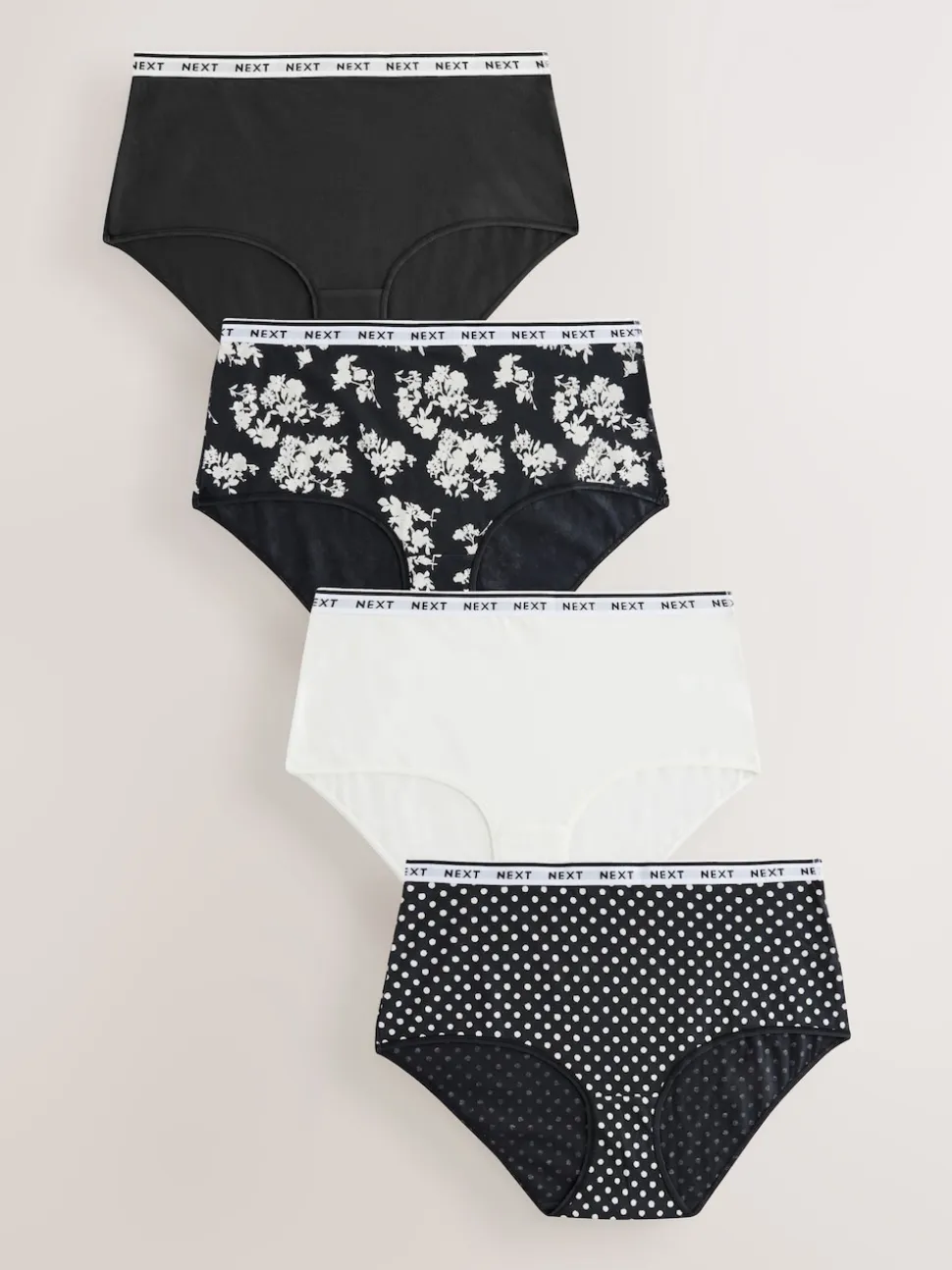 Black/White Floral Print Midi Cotton Logo Knickers 4 Pack