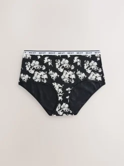 Black/White Floral Print Midi Cotton Logo Knickers 4 Pack