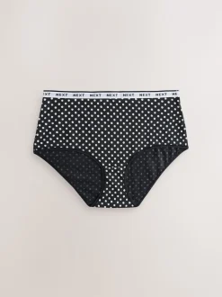 Black/White Floral Print Midi Cotton Logo Knickers 4 Pack