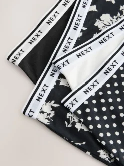 Black/White Floral Print Midi Cotton Logo Knickers 4 Pack