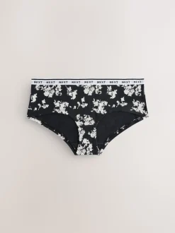 Black/White Floral Print Short Cotton Logo Knickers 4 Pack