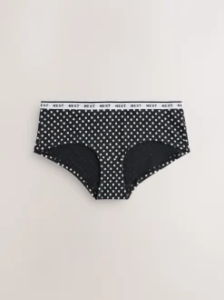 Black/White Floral Print Short Cotton Logo Knickers 4 Pack