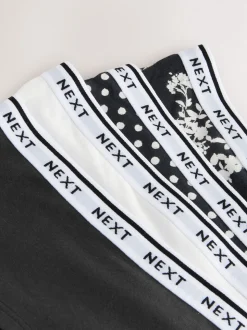 Black/White Floral Print Short Cotton Logo Knickers 4 Pack