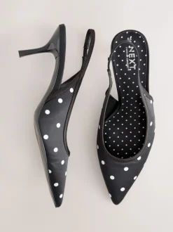 Black/White Forever Comfort® Polka Dot Point Slingback Heels