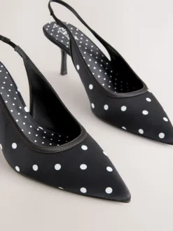 Black/White Forever Comfort® Polka Dot Point Slingback Heels
