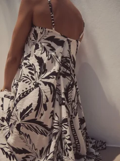 Black/White Fruit Print Volume Maxi Dress