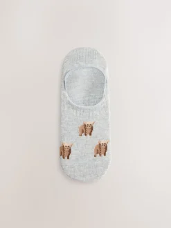 Black/White Hamish The Highland Cow Stripe Invisible Trainer Socks 4 Pack