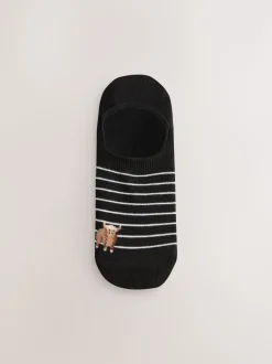 Black/White Hamish The Highland Cow Stripe Invisible Trainer Socks 4 Pack