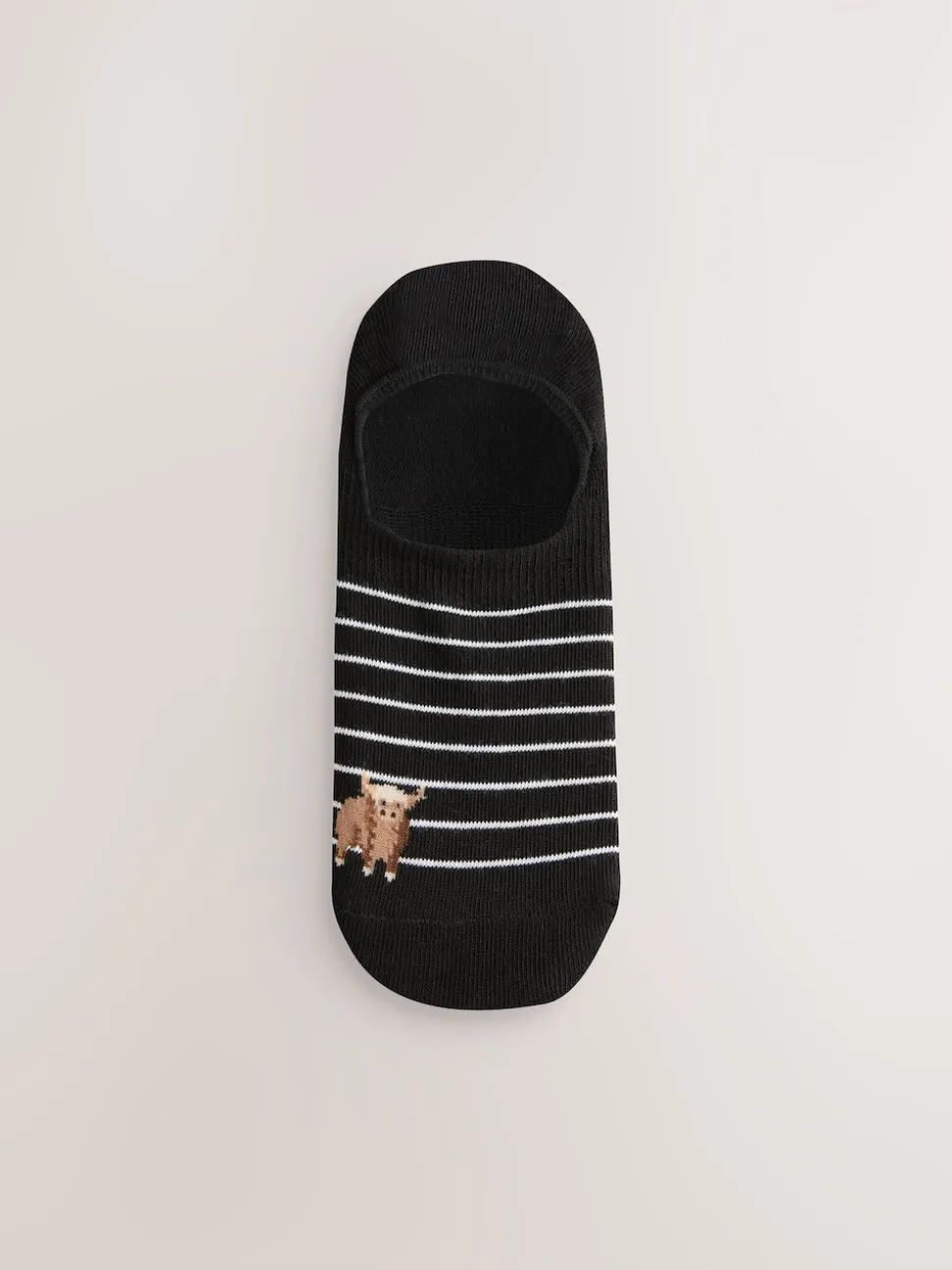 Black/White Hamish The Highland Cow Stripe Invisible Trainer Socks 4 Pack