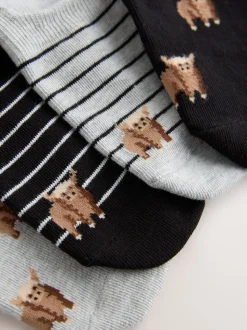 Black/White Hamish The Highland Cow Stripe Invisible Trainer Socks 4 Pack