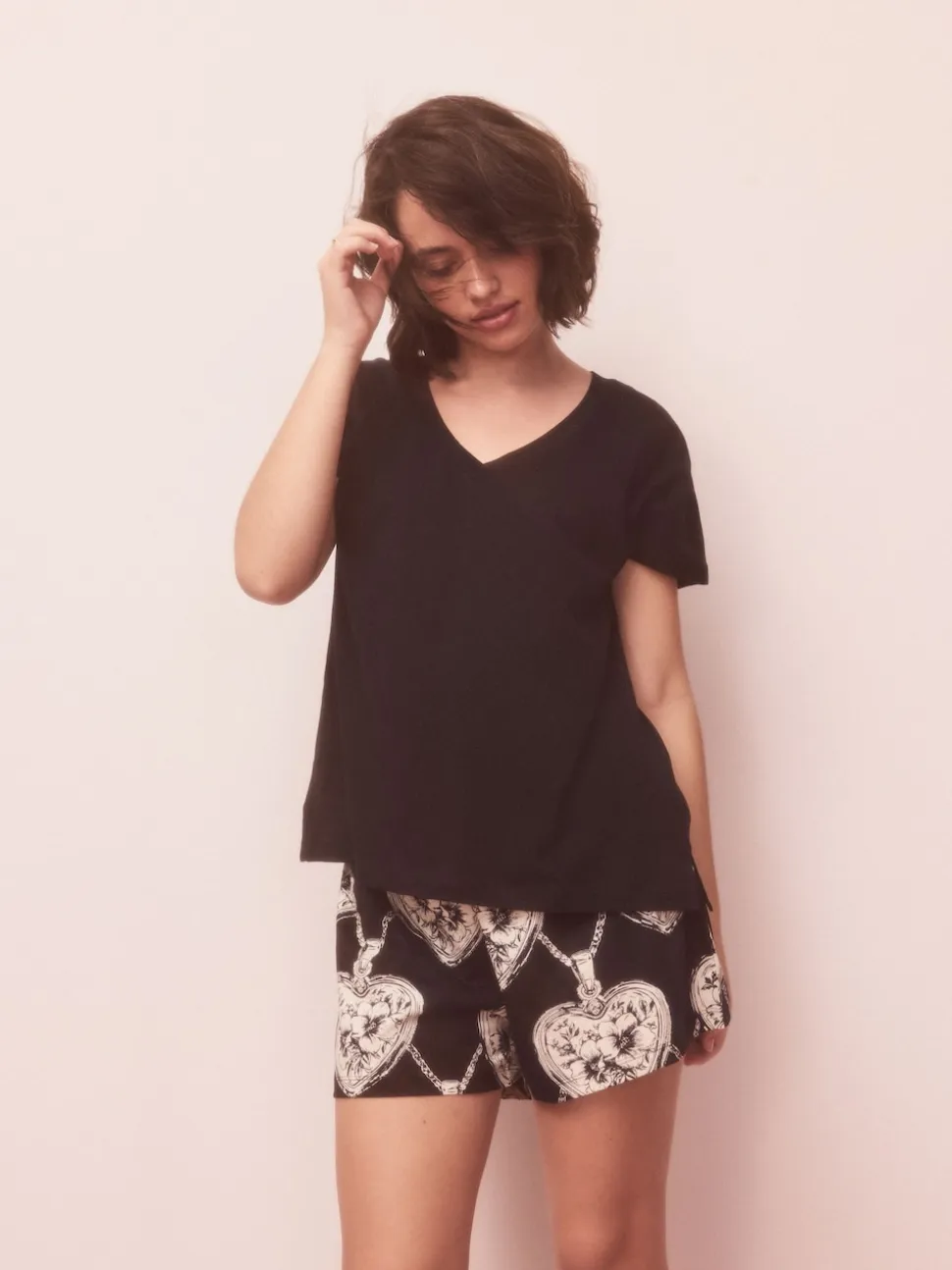 Black/White Heart Short Pyjamas Set